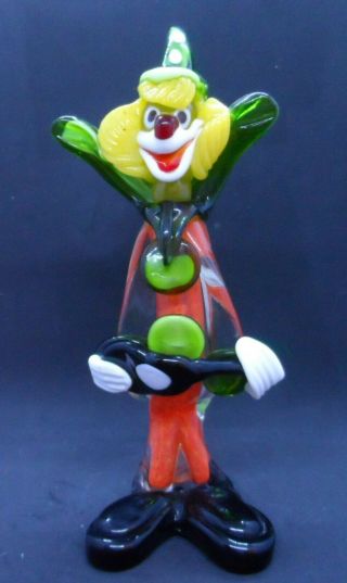 Vintage Murano Art Glass Multicolored Clown Playing A Guitar 9 " Tall
