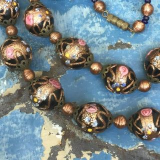 Vtg Murano Venetian Art Glass Wedding Cake Bead Necklace 16in Choker Collar