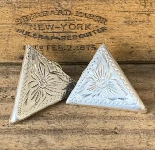 Vintage Hand Engraved Sterling Silver Western Shirt Collar Tips Ornate Design