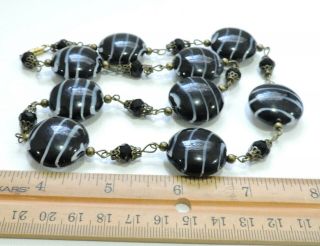 Vintage Black and White Lampwork Art Glass Bead Necklace JL19354 2