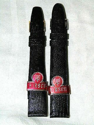 2 X Vintage Hirsch Austrian Black Lizard Leather 18mm Watch Band Nos