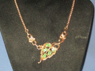 Vintage Signed BARCLAY Gold - Tone Metal Green Rhinestone Necklace 2