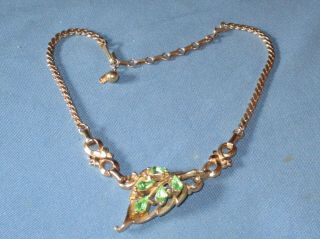 Vintage Signed BARCLAY Gold - Tone Metal Green Rhinestone Necklace 3