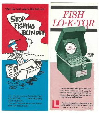Fish Lo - K - Tor Lowrance Electronic Fishfinder 2 Two Vintage Brochures 1960s