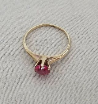 Small Vintage 14k Gold Ring With Pink Stone - Garnet? Wear On Charm Necklace