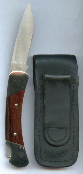 BUCK MADE IN USA VINTAGE MODEL 500 HUNTING KNIFE WITH LEATHER SHEATH NMOS. 2