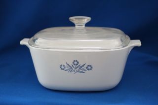 Vintage Coring Ware Blue Cornflower P - 2 1/2 - B Casserole Dish W/lid