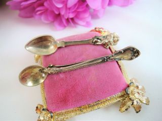 2 Vintage Sterling Silver Spoon Brooches One With Cherub One Gorham Sterling