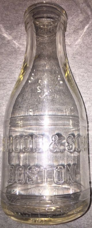 Vintage Quart Milk Bottle Hood ' s Dairy Boston Massachusetts H P Hood 2