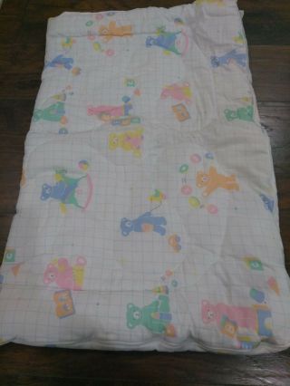 Vintage Curity Baby Blanket Zipper Sleeping Bag Teddy Bears Rocking Horse Pastel