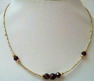 Stunning Vintage Estate Red Crystal Bead Gold Tone 16 " Necklace 2358p
