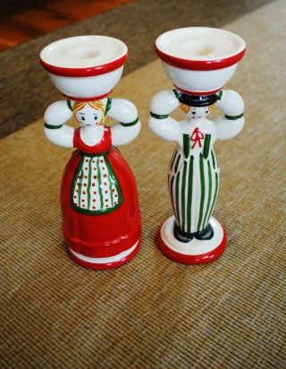 Vintage Block Bernarda Folk Christmas Figural Candle Sticks Man Woman Portugal