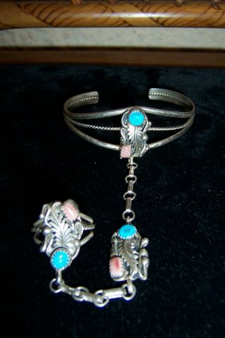 Vintage Sterling Silver & Turquoise Slave Bracelet Ring Size 6 Signed C.  T.  E.