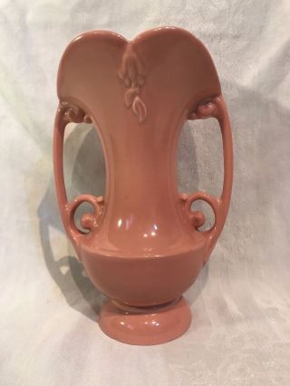 Vintage Abingdon Pottery Vase - Pink Or Mauve - 8 3/4 " Double Handle - Art Deco Style