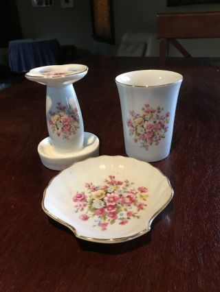 Vintage Bathroom Soap Dish Toothbrush Holder And Drinking Cup Set