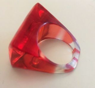 Vintage 1960s Lucite Statement Ring Jewelry Modern Red And Clear Striped