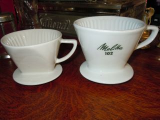 2 Vintage White Porcelain " Melitta " Pour - Over Coffee Brewers - Lg 102 / 4 Hole