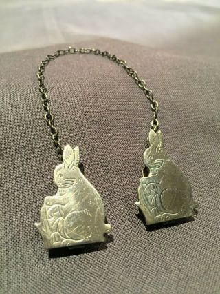Vintage Webster Company Sterling Silver Bunny Rabbit Baby Bib Clips