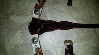 Vintage Cowhide leather Horse breast collar/barrel/western saddle with studs 3