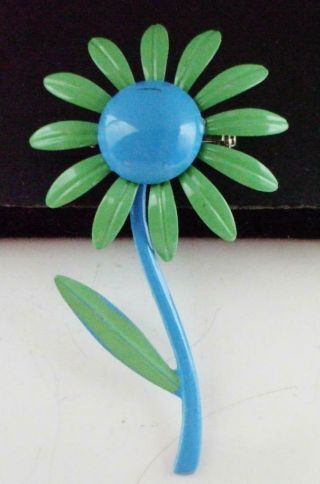 Sweet Vintage Blue & Green Enamel Flower Pin Brooch