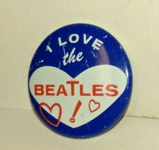 1964 Vintage Beatles Pinback 3/4 " Gun Machine Button " I Love The Beatles "