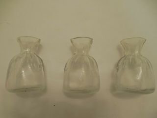 3 Vintage Clear Glass 4 " Tall,  Bud Vase Shaped Like A Bag,  " 2 " On Bottom,  Heavy