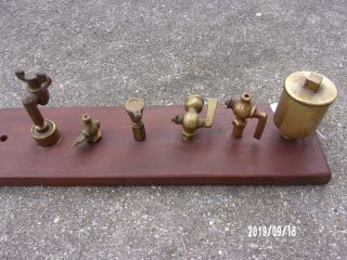 6 Vintage Steam Engine Brass Items Mounted On Display Board