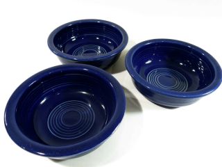 Vintage Set Of 3 Fiesta Cobalt Blue Fruit/berry Bowls By Homer Laughlin—1937 - 59