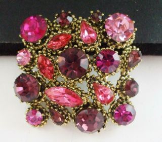 Lovely Vintage Pink & Purple Rhinestone Pin Brooch W/teardrop Marquis & Round