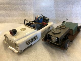 Mystery Japan Nomura Tn Vintage Tin Battery Operated Police Car Parts