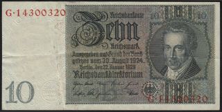 1929 10 Reichsmark Germany Vintage Nazi Old Money Banknote Currency P 180a Vf