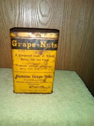 Vintage Grape=nuts Tin Permanent Service Can To Be Refilled From Regular Package