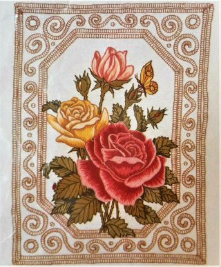 Elegant Victorian Roses Floral Flowers 17x12 Vintage Crewel Embroidery Kit