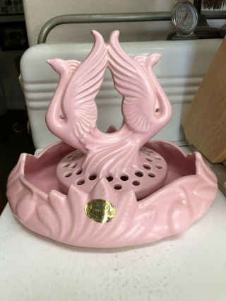 Vintage Camark Vase With Flower Frog Pink