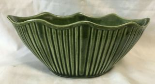 Vintage Mount Clemens/ Mccoy Green Ribbed Pottery Planter 4 X 8 Inches.