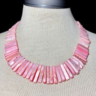 Vintage Pink Rose Mother Of Pearl Graduating Choker Necklace Tribal Bohemian 20 "