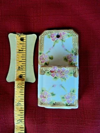 Small Vintage Nippon Wall Pocket 4 1/2 " By 2 1/4 " Handpainted Pink Flowers