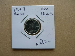 Vintage Canada 10 Cent Silver 1947 Maple Leaf Ms63 Y1161