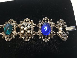 Vintage Victorian Revival Glass Rhinestone Bracelet Oval Glass Cabochon Bracelet 2