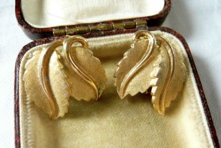Vintage Jewellery Signed Trifari Leaf Earrings Clip On