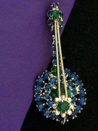 Vtg Juliana D&e Book Piece String Instrument Ab Rhinestone Figural Brooch Pin