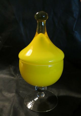 Vintage Mid Century Art Glass Empoli Yellow Encased Glass Apothecary Jar