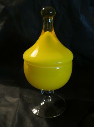 Vintage Mid Century Art Glass Empoli Yellow Encased Glass Apothecary Jar 2