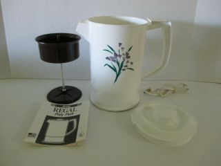 Vintage Regal Poly Perk 10 Cup Electric Coffee Pot Percolator White Floral Usa