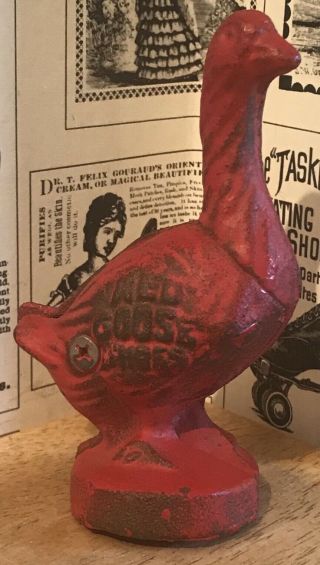 Vintage Cast Iron Red Goose Shoes Coin Still Bank - 4 And 1/4 Inches Tall
