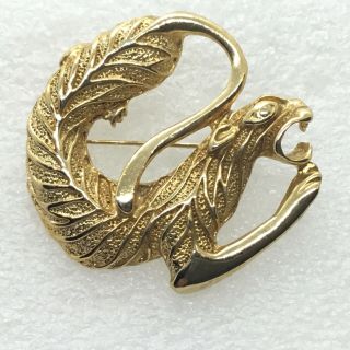 Vintage Symbolism Tiger Brooch Pin Gold Tone Costume Jewelry