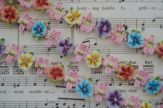 1y French Ombre Pink Blue Yell Rosette Flower Rococo Vintage Doll Ribbon Trim