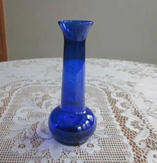 Vintage Cobalt Blue Hand Blown Glass Bud Vase Mid Century Modern 7.  5 "