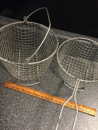 2 Vintage Wire Mesh Deep Fry Basket With Handle And Pan Hooks