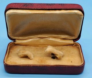 Vintage Cufflink Or Earring Jewelry Box Case Red Leather